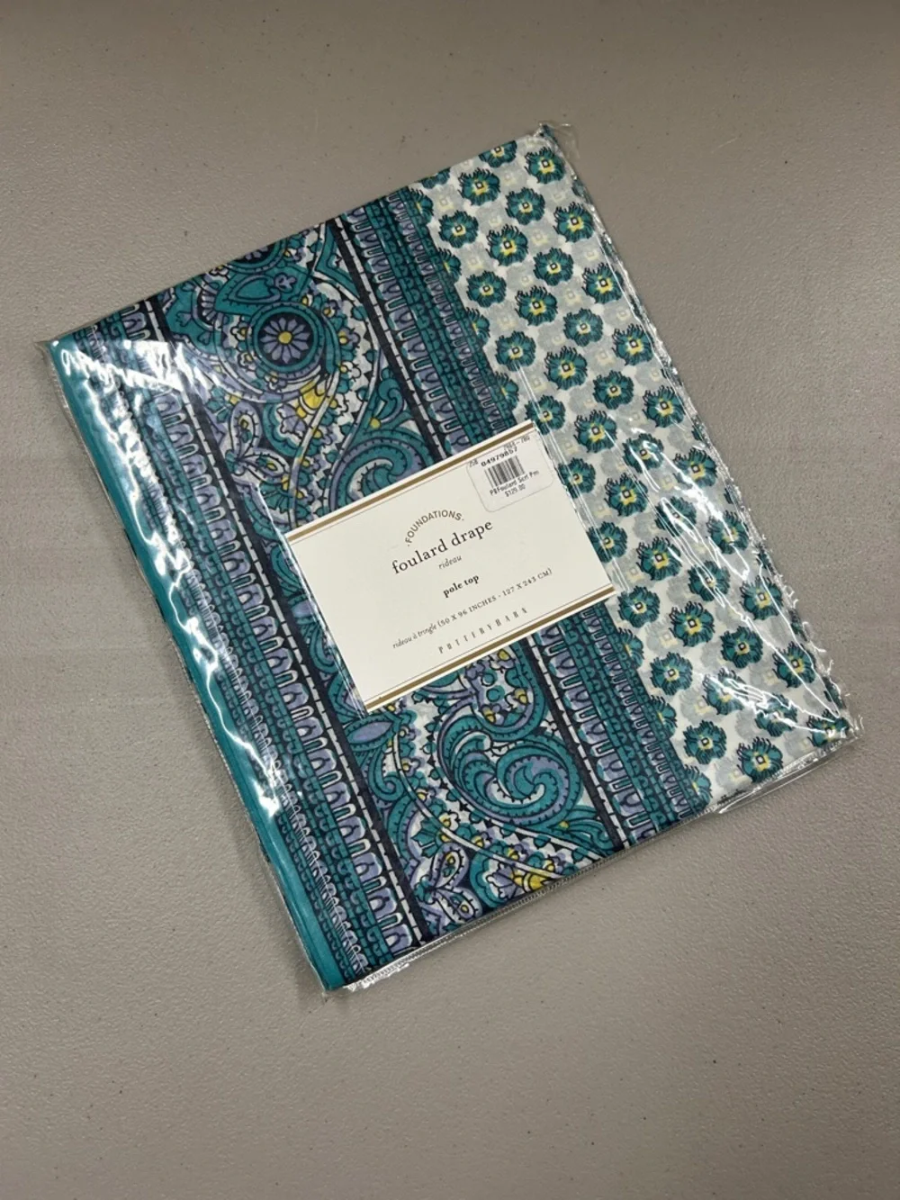 Pottery Barn Foulard Window Curtain Drape Blue Paisley Floral Pole Top 50